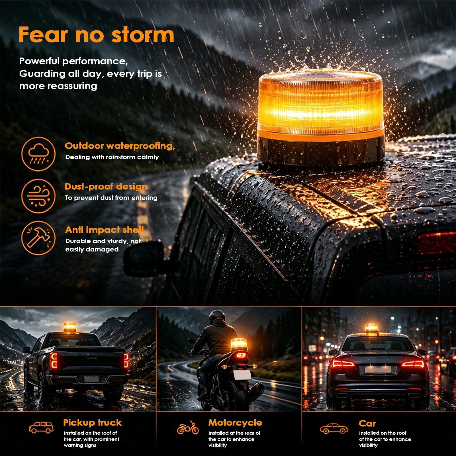 Sos Light Strobe - ไฟ LED สัญญาณเตือนแบบกระพริบสีเหลืองอำพัน พร้อมฐานแม่เหล็ก ไฟ LED