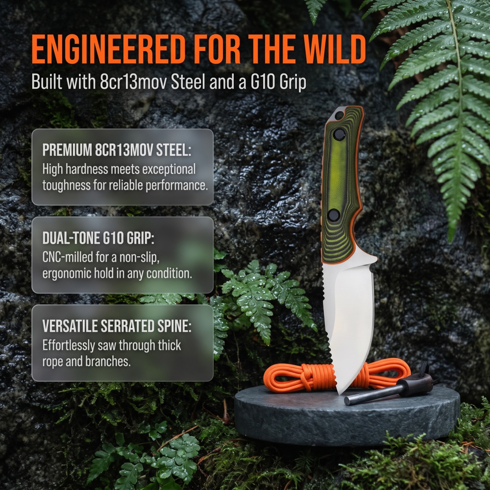 Bushcraft Knife Fixed - 15017 มีดใบตายอเนกประสงค์สำหรับเดินป่า แบ็คแพ็คกิ้ง และการเดินทางไกล น้ำหนักเบา เหมาะสำหรับการตั้งแคมป์กลางแจ้ง