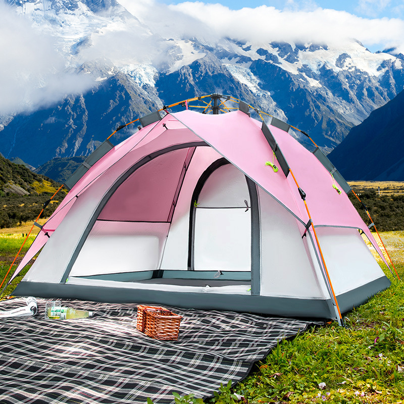 Emergency Mylar Tent - 4-5คนเต็นท์ขนาดใหญ่ Quick Setup Family Camping เต็นท์สีชมพูและสีเขียวเต็นท์เดินป่าตั้งแคมป์พับเต็นท์คู่ชั้น