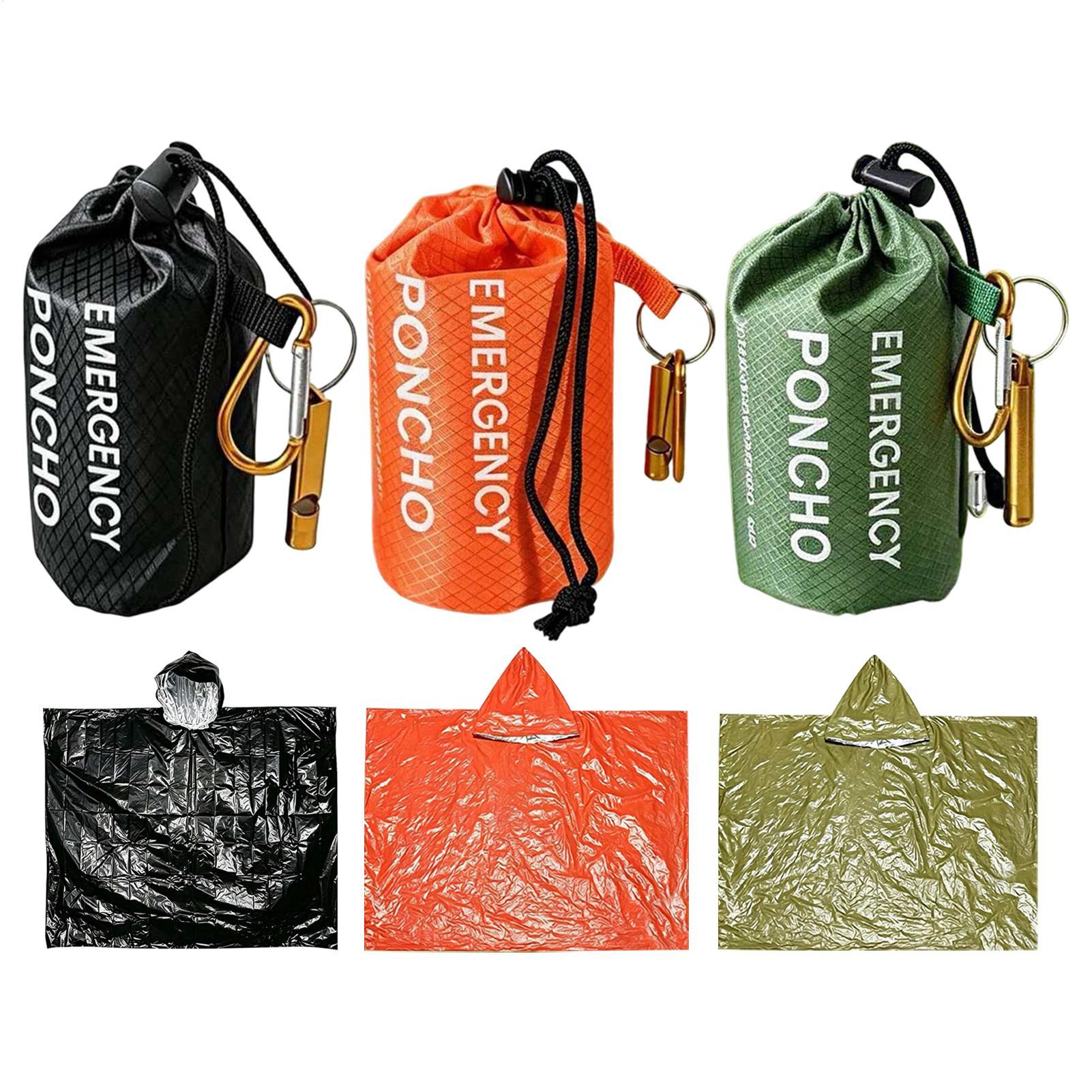 Emergency Poncho Rain - ชุดเสื้อกันฝนฉุกเฉิน 3 ชิ้น พร้อมผ้าห่มกันหนาวสะท้อนความร้อน กันน้ำ สำหรับกิจกรรมกลางแจ้ง