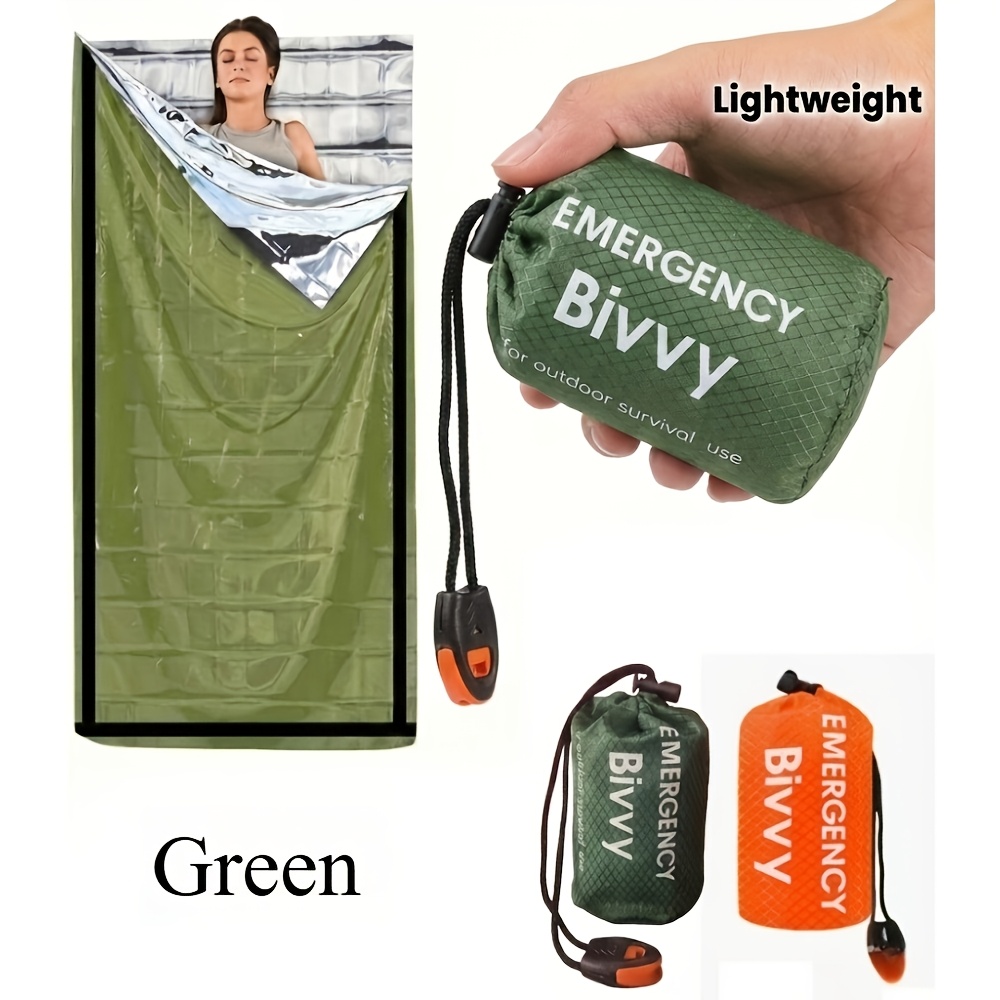 Emergency Whistle Loud - ชุดถุงนอนฉุกเฉิน 3 ชิ้นพร้อมสายรัด นกหวีด ผ้าห่มฉนวนกันความร้อน อุปกรณ์เบา