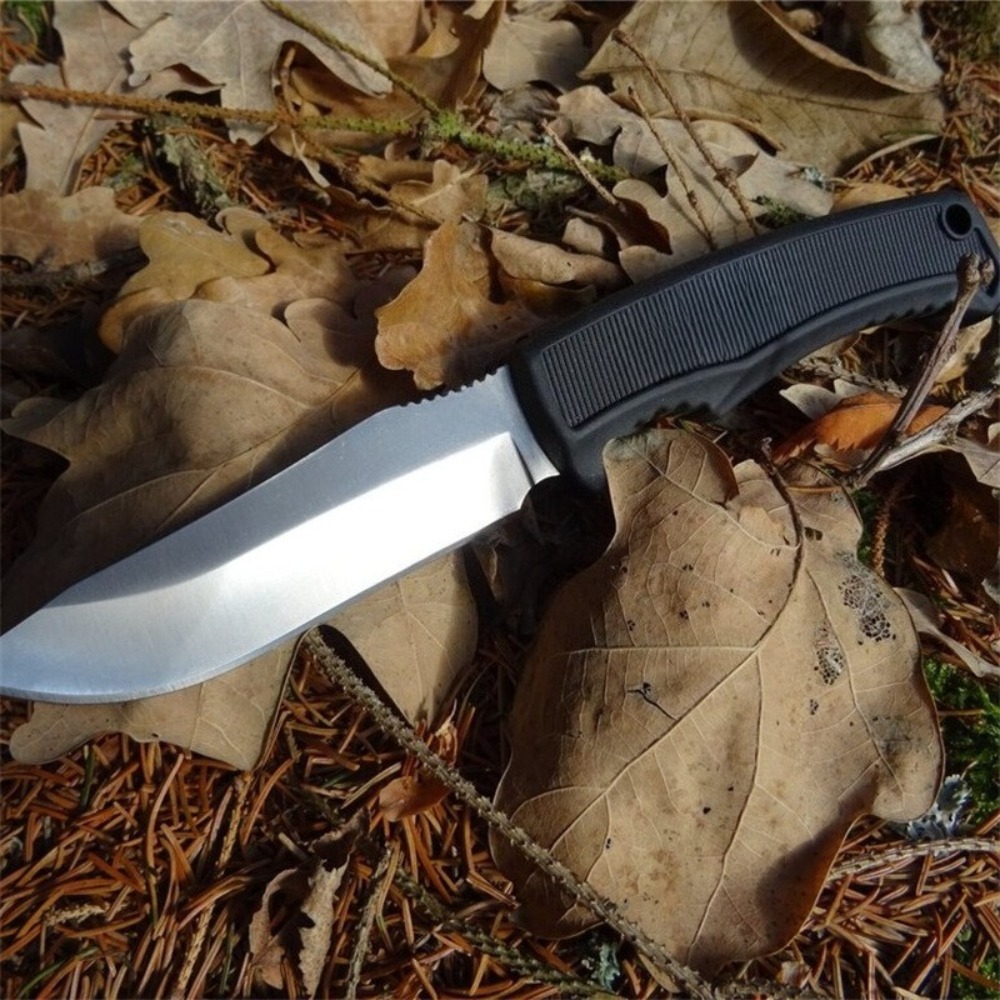 Bushcraft Knife Fixed - มีดใบตายทนทานพร้อมปลอก Kydex ด้ามจับกันลื่นสีดำ เครื่องมือตัด EDC สำหรับการตั้งแคมป์และล่าสัตว์กลางแจ้ง